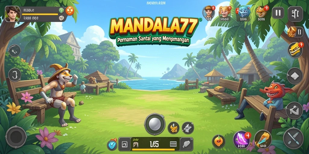 Tampilan gameplay MANDALA77 yang ceria dan menyenangkan.