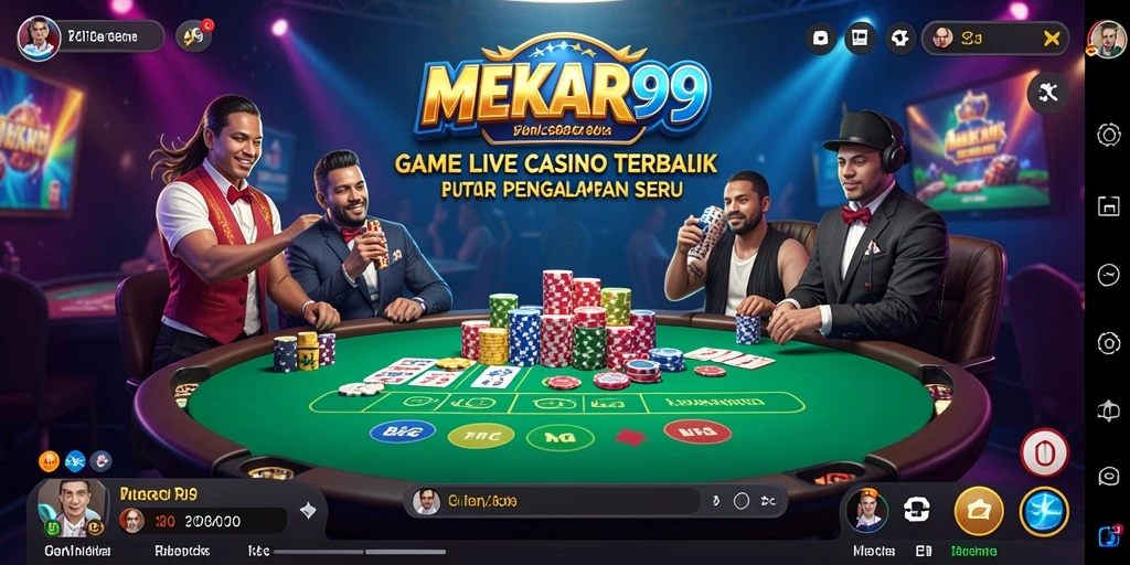 Tampilan gameplay seru di MEKAR99 dengan dealer langsung dan interaksi nyata.