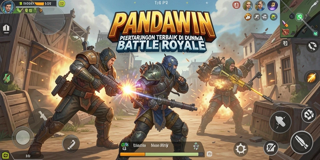 Screenshot gameplay PANDAWIN menampilkan aksi intens dalam pertempuran Battle Royale.