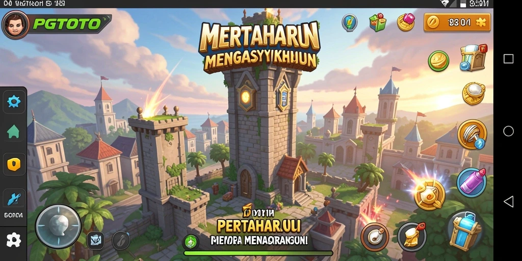 Tampilan gameplay PGTOTO menampilkan menara dan serangan musuh yang intens.