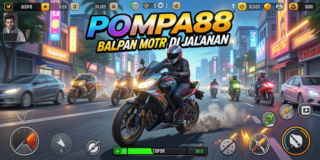 Screenshot menunjukkan aksi balapan motor yang mendebarkan.