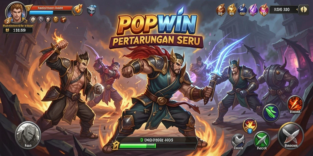 Tampilan screenshot game POPWIN menunjukkan aksi pertarungan yang mendebarkan.
