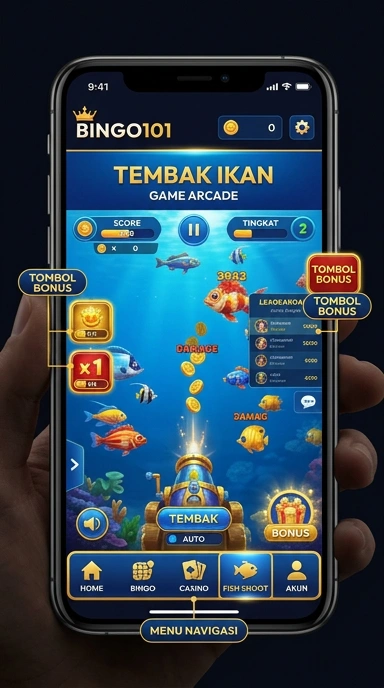 Tampilan antarmuka utama aplikasi bingo101.